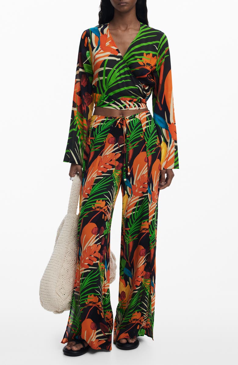 Desigual Long Sleeve Crop Wrap Top, Alternate, color,