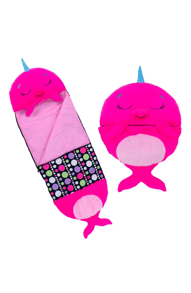 Happy Nappers Pillow & Sleepy Sack, Large Neil The Pink Narwhal 7+, Alternate, color, Pink