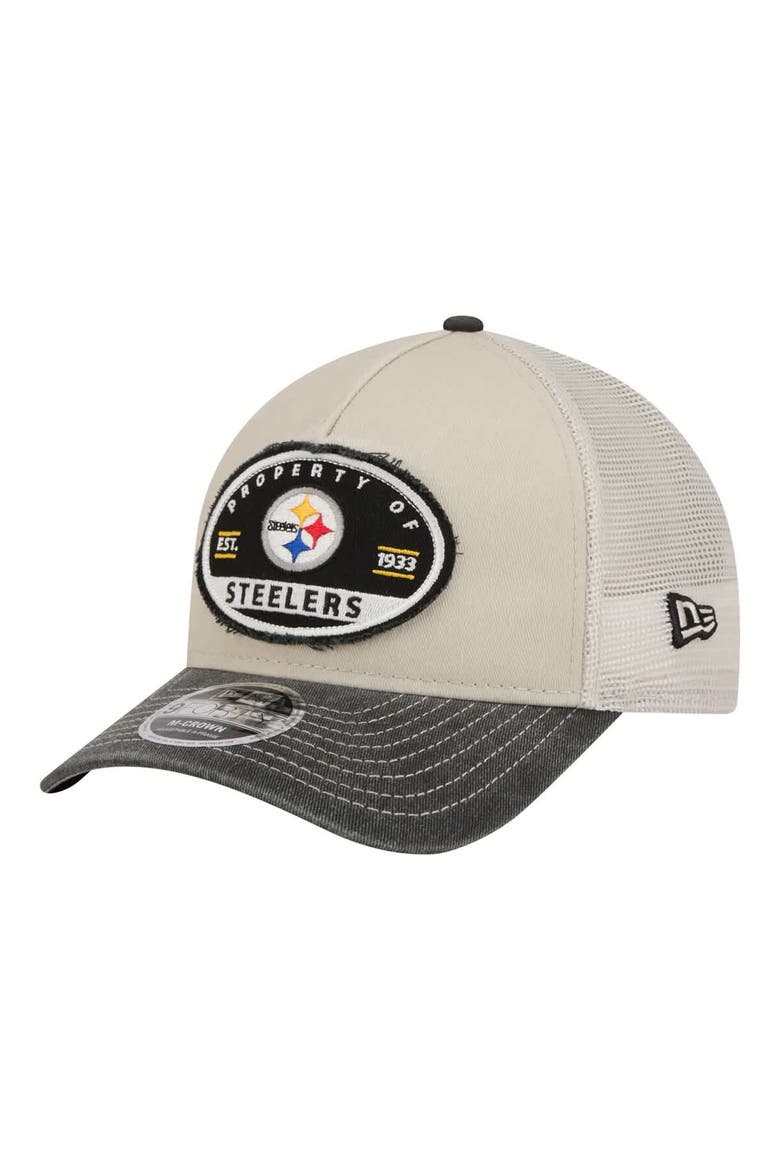 Men's New Era  Natural Pittsburgh Steelers Frayed M-Crown A-Frame 9FORTY Adjustable Hat, Main, color, Natural