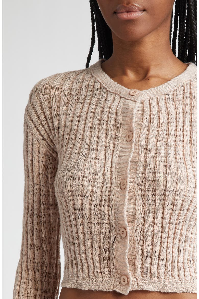 Kiko Rib Linen Blend Cardigan, Alternate, color, DUSTY PINK