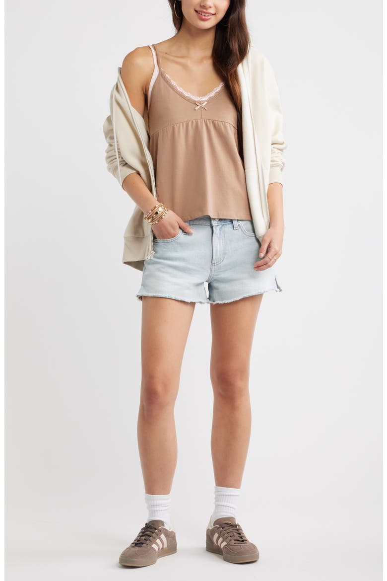 Lace Trim Stretch Cotton Camisole, Alternate, color, BROWN FRESCO