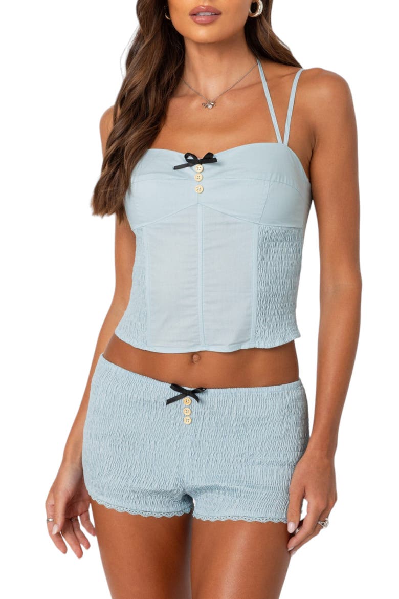 Saffron Smock Detail Cotton Blend Corset Top, Main, color, BLUE