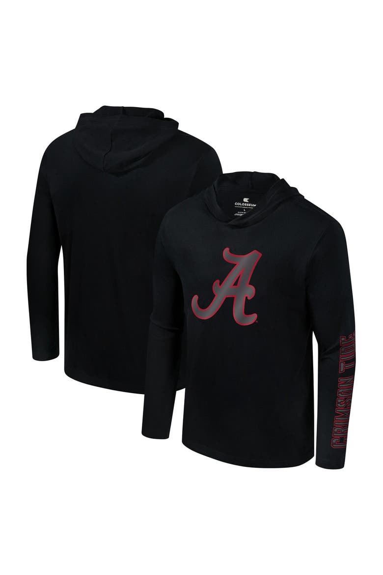 Men's Colosseum Black Alabama Crimson Tide Color Pop Active Blend 2-Hit Long Sleeve Hooded T-Shirt, Main, color, Black