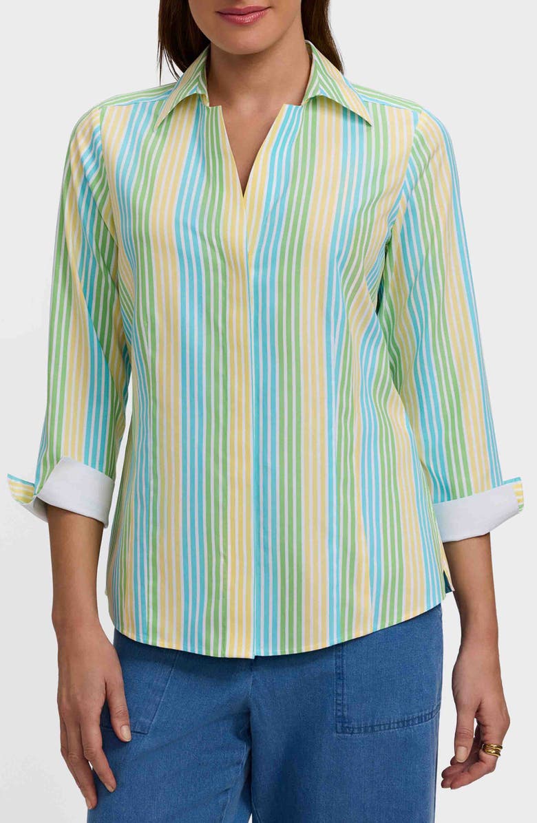Foxcroft Taylor Stripe Cotton Button-Up Shirt, Main, color, Green Multi