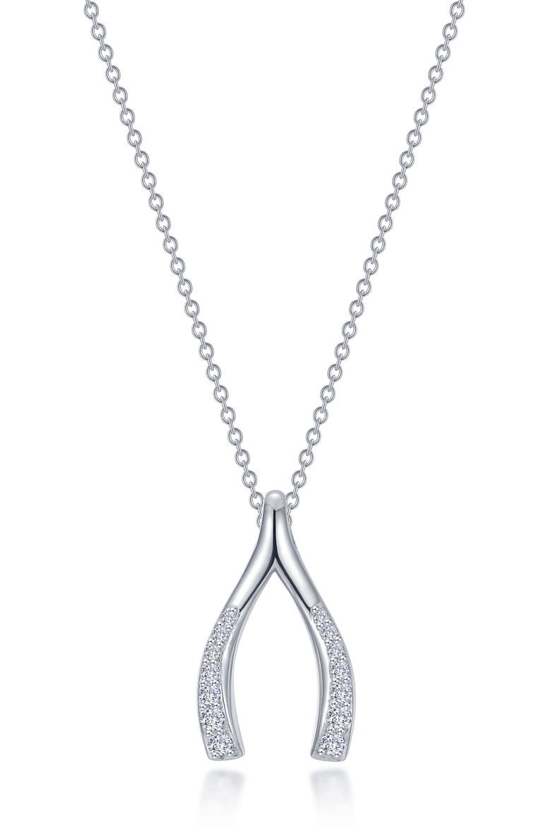 Simulated Diamond Wishbone Pendant Necklace, Main, color, SILVER