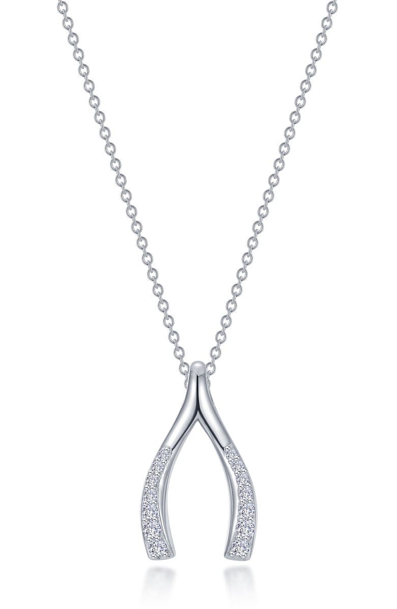 Lafonn Simulated Diamond Wishbone Pendant Necklace, Main, color, Silver