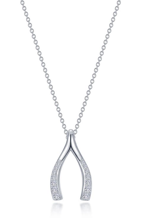 Simulated Diamond Wishbone Pendant Necklace