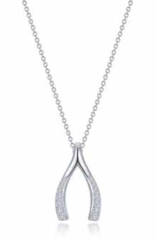 Simulated Diamond Wishbone Pendant Necklace