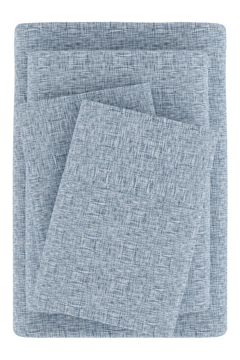 HOME SPUN Premium Ultra Soft Chambray Style Pattern 4-Piece Bed Sheets Set, Alternate, color, LIGHT BLUE