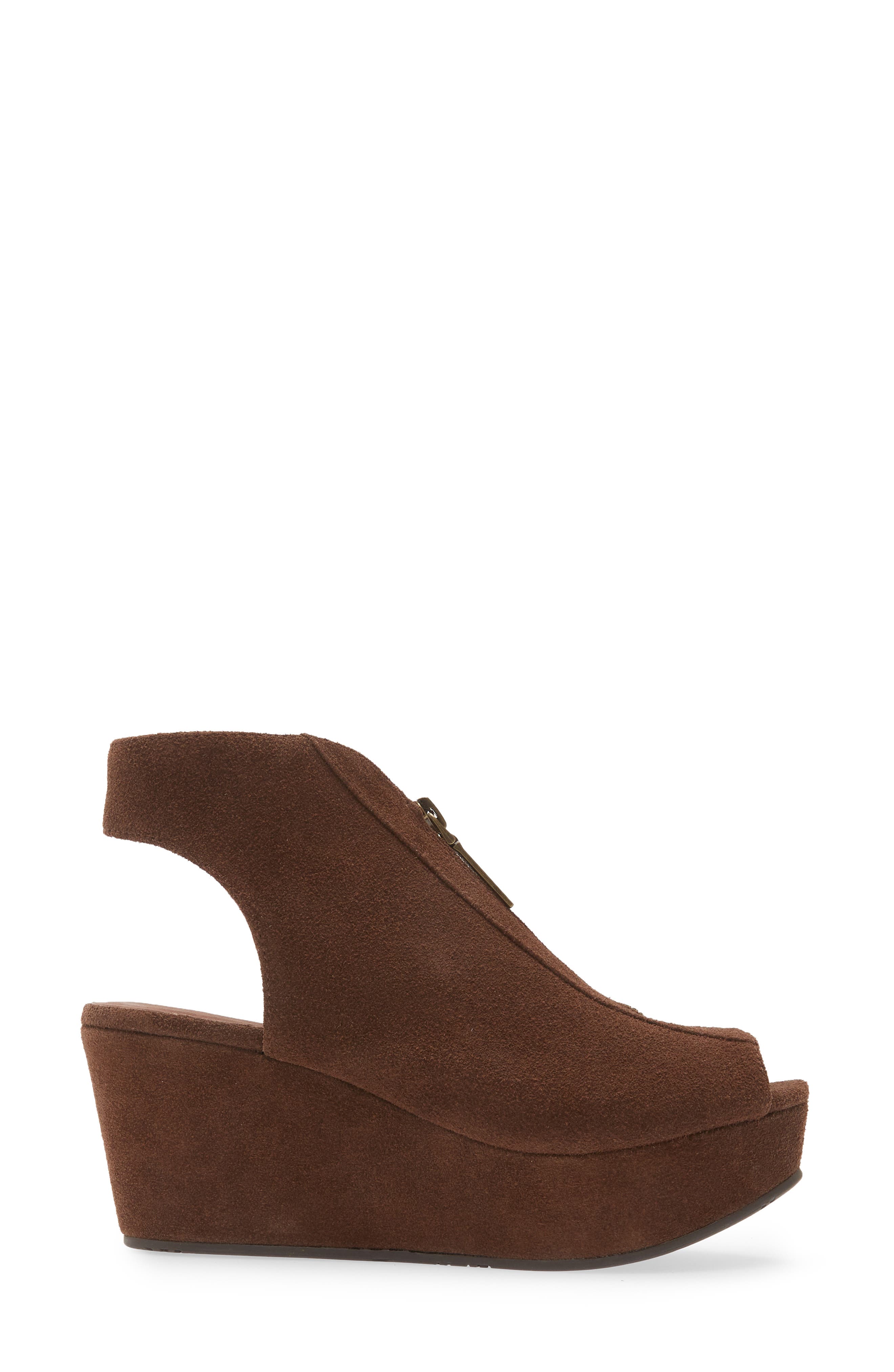 Front Zip Platform Wedge, Alternate, color, CHOCOLATE SUEDE