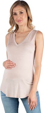 24seven Comfort Apparel Maternity V-Neck Tunic Tank Top with Round Hemline