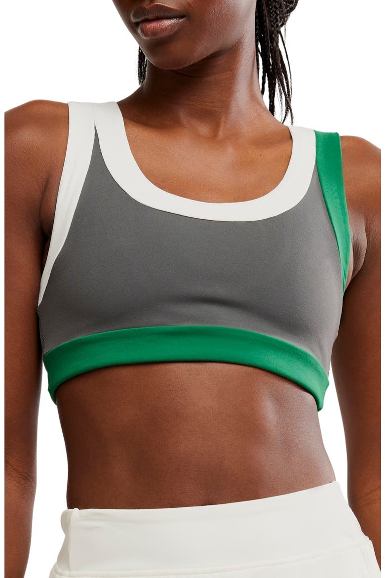 FP Movement Never Better Colorblock Sports Bra, Main, color, DARK SHADOW