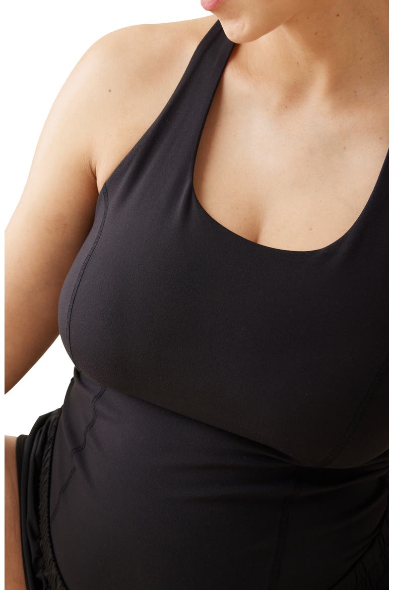 Runsie Mixed Media Maternity Romper, Alternate, color, BLACK