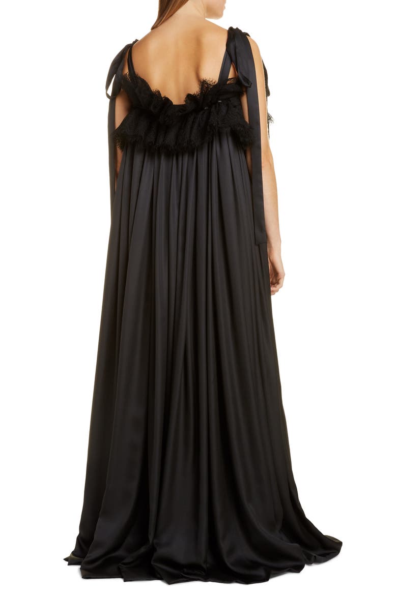 Ruffle Neck Satin Evening Gown, Alternate, color, BLACK