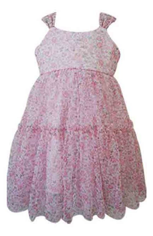 Popatu Kids' Floral Tiered Mesh Party Dress In Pink