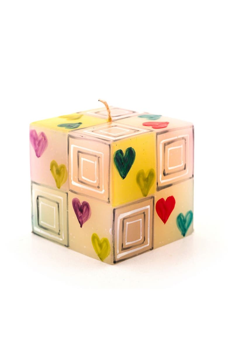 Thumbprint Artifacts Pastel Hearts Painted Cube Candle, Main, color, Pastel Hearts - 3X3x3"