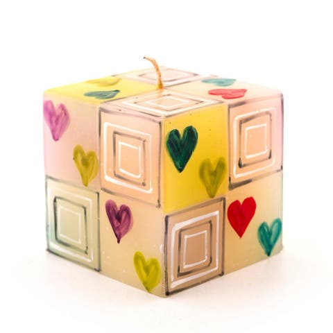 Pastel Hearts Painted Cube Candle