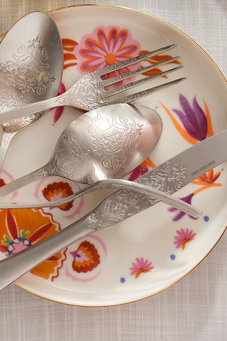 Dume Patterned Stainless Steel Dessert Fork Set of 4, Alternate, color, Silver