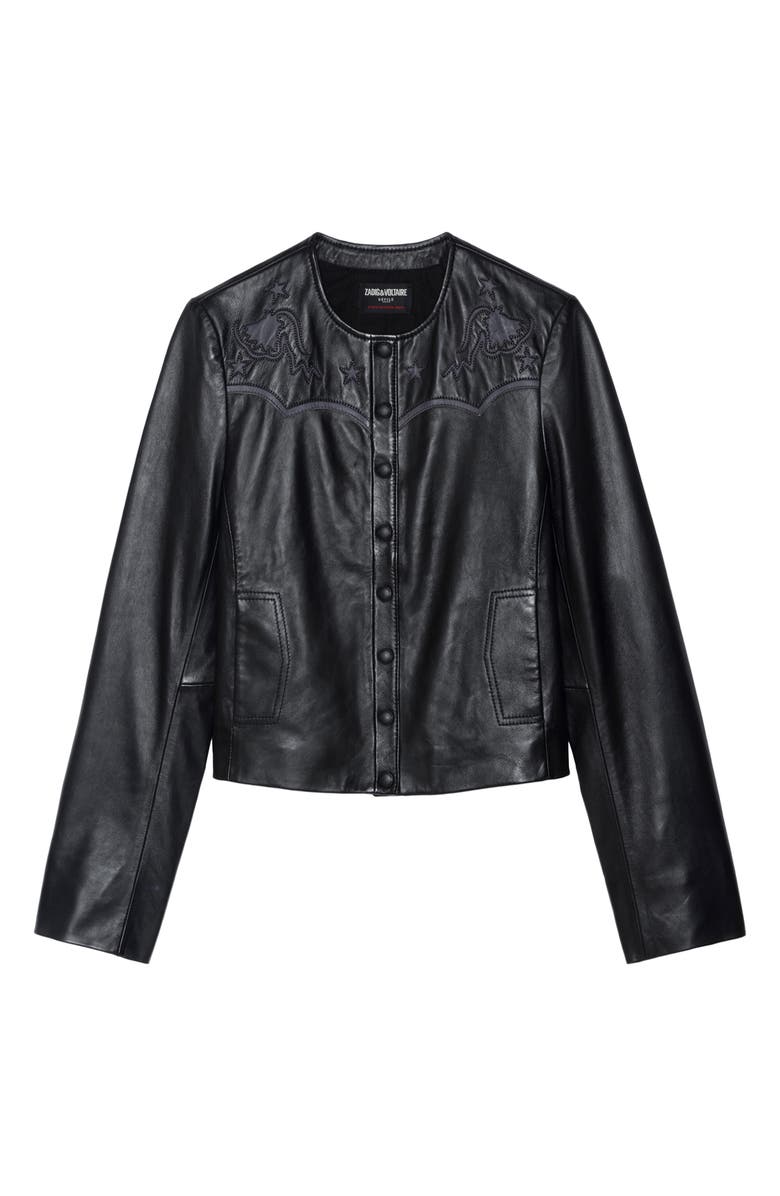 Zadig & Voltaire Luxi Leather Western Jacket, Alternate, color, Black