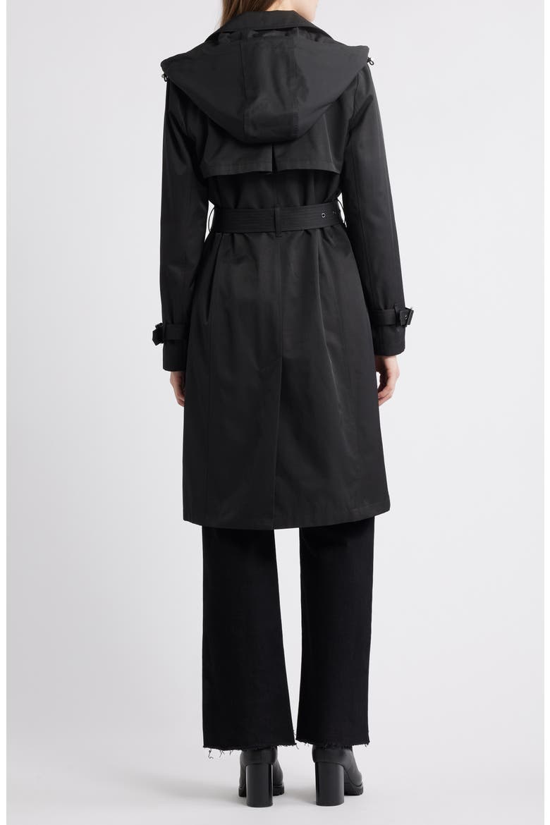 Water Resistant Hooded Trench Coat, Alternate, color, BLACK