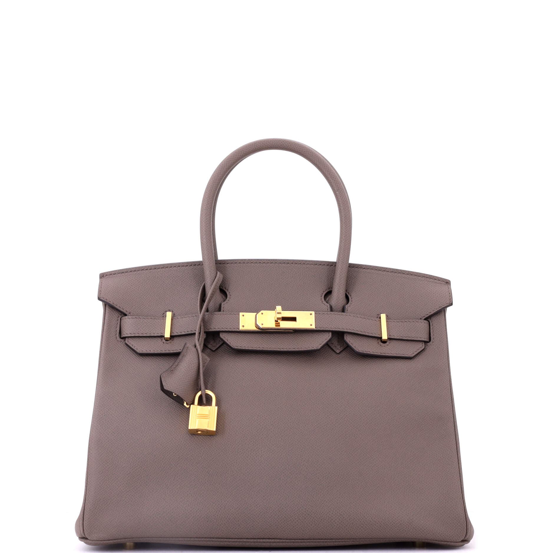 Pre-Owned Hermes Birkin Handbag Grey Epsom with Gold Hardware 30, Main, color, Etain