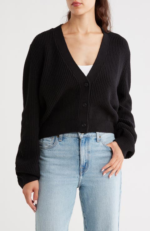 Button-Up Cropped Knit Cardigan