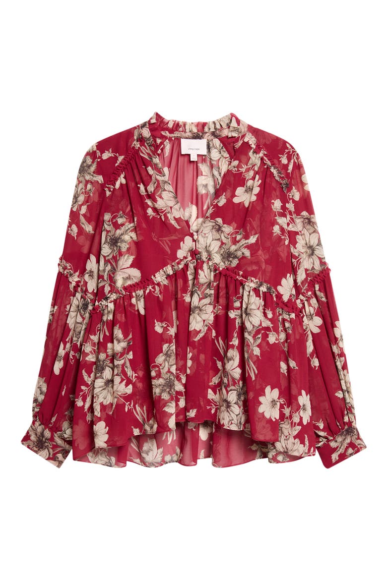 Edeline Handsketched Floral Top, Alternate, color, BERRYWINE/ GARDENIA