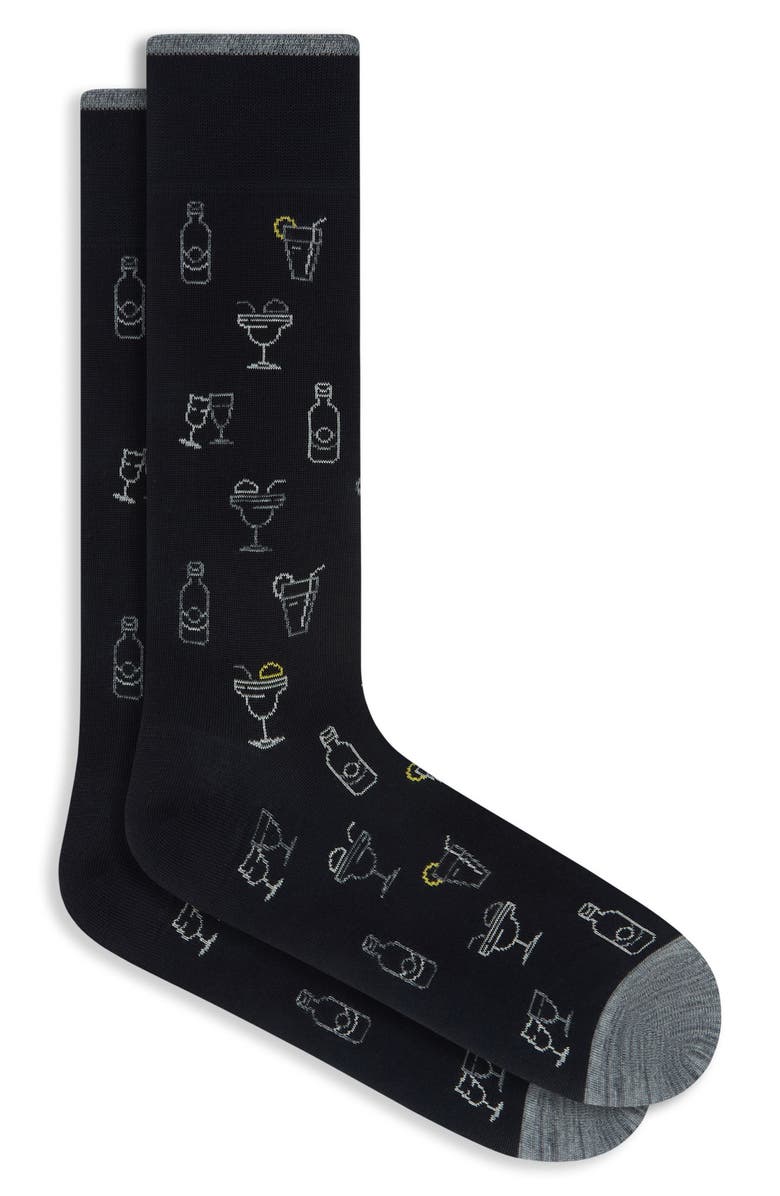 Bugatchi Cocktail Pattern Mercerized Cotton Blend Dress Socks, Main, color, Black