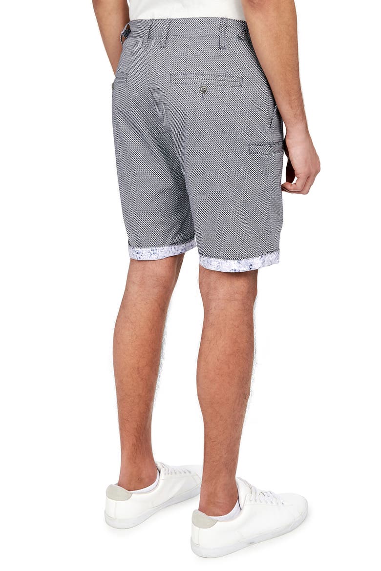 Slim Fit Downing Texture Print Flat Front Shorts, Alternate, color, BLACK