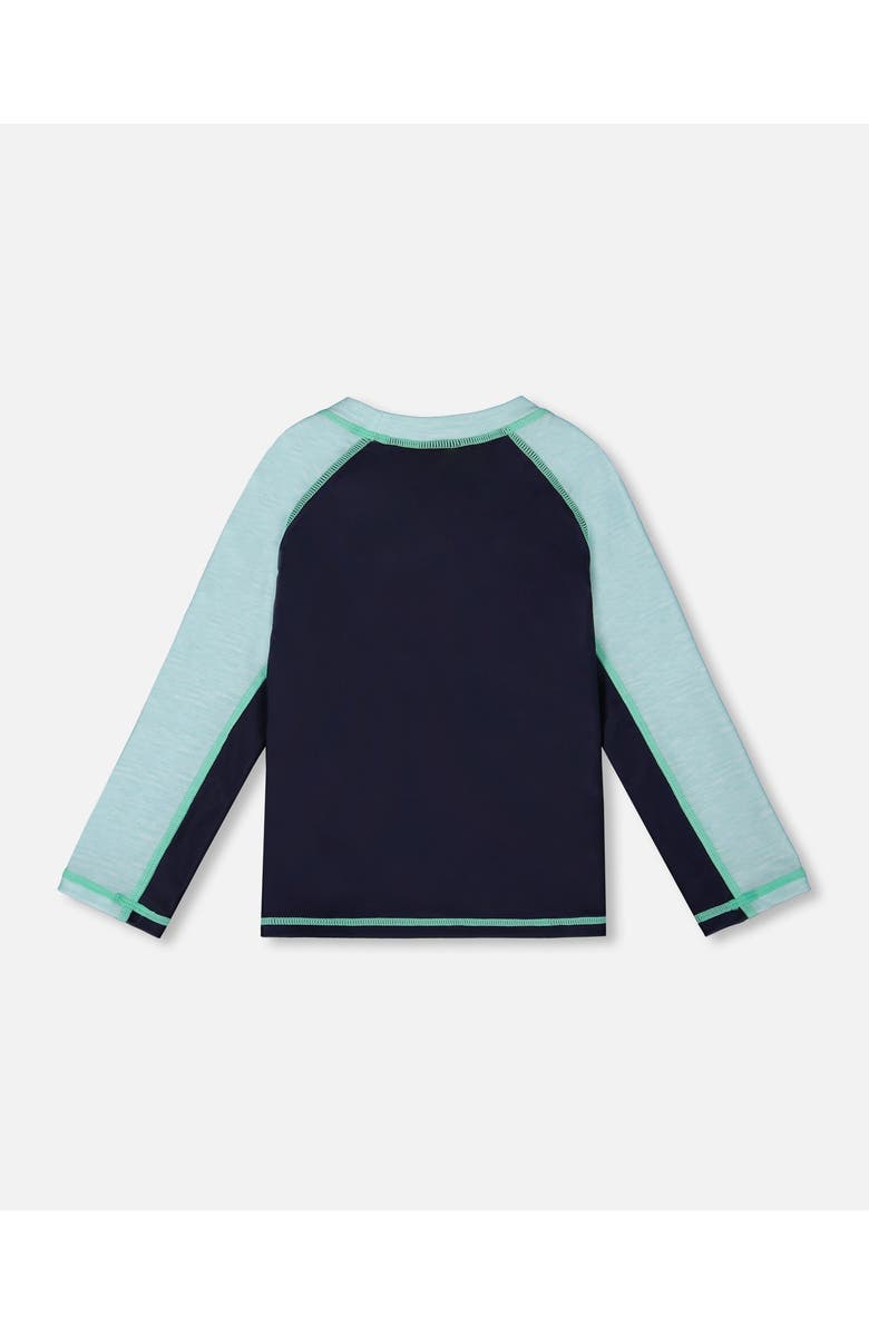 Deux par Deux Little Boy's Long Sleeve Rashguard Navy Blue And Turquoise, Alternate, color, 