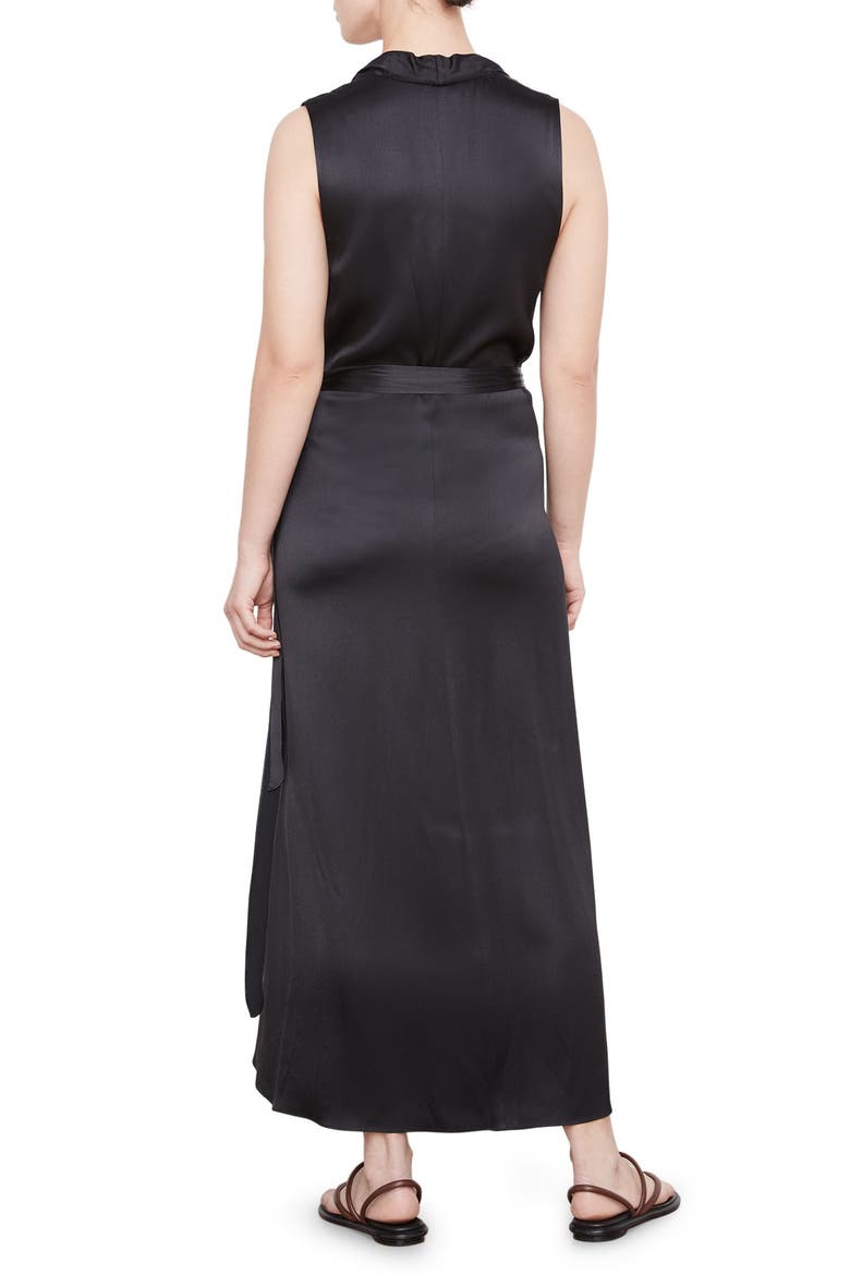Sleeveless Satin Wrap Dress, Alternate, color, BLACK