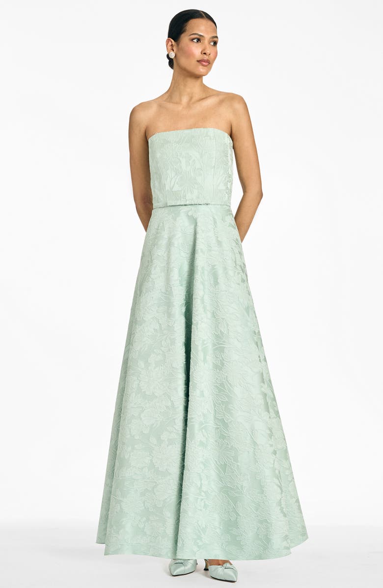 SACHIN BABI Darian Floral Jacquard Strapless Gown, Alternate, color, Celadon