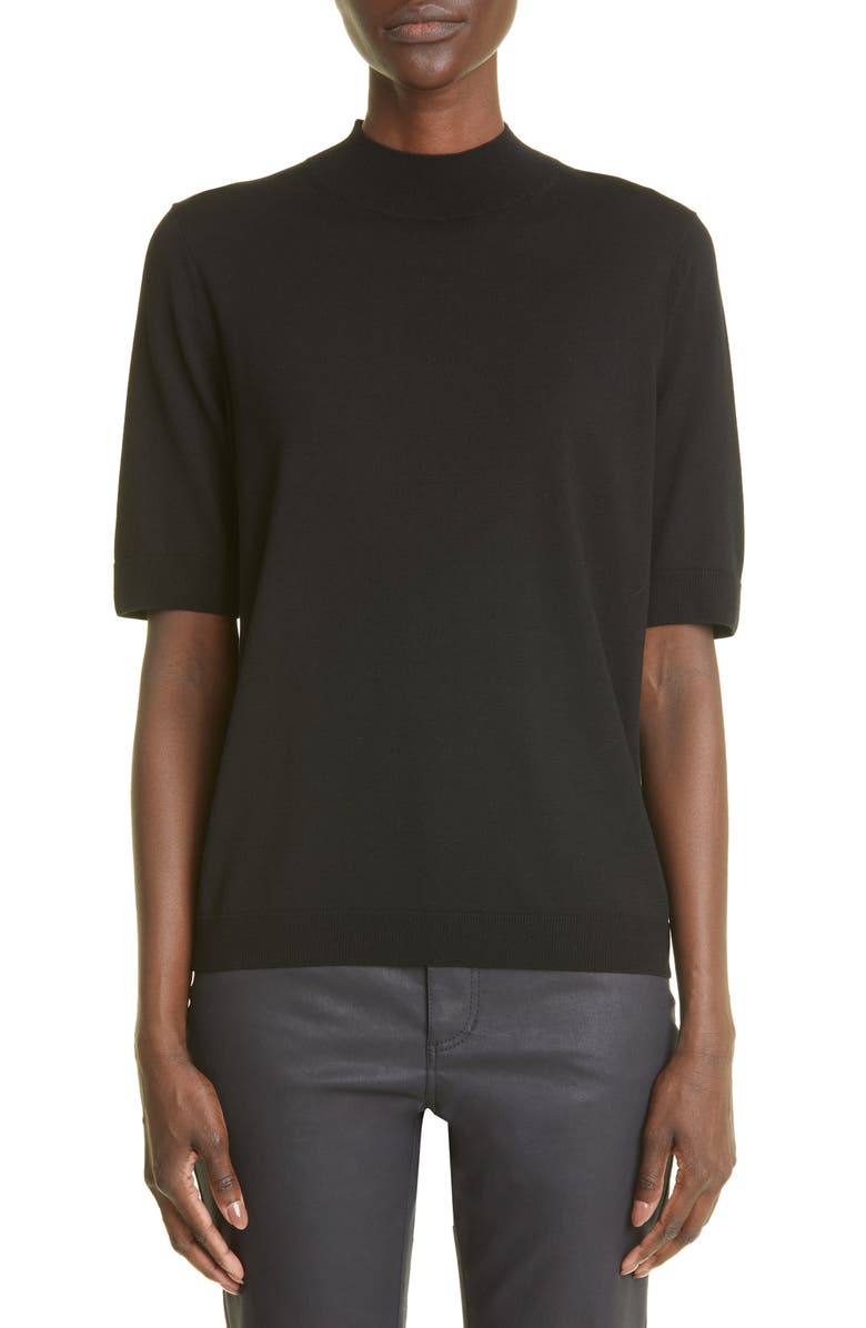 Lafayette 148 New York Mock Neck Short Sleeve Sweater, Main, color,