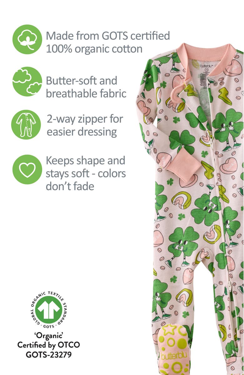 BUTTERBLU Cruz One-Piece Fitted Organic Cotton Footie Pajamas, Alternate, color,