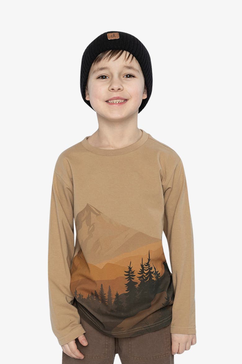 Organic Cotton Crew Neck Mountain Graphic Long Sleeve T-Shirt, Alternate, color, Beige