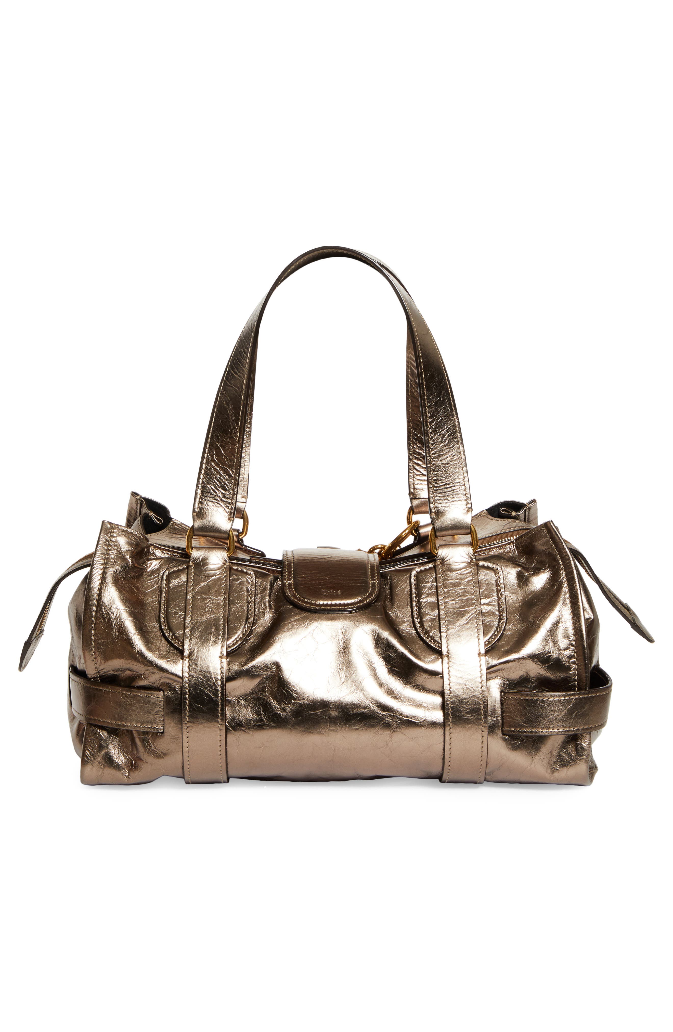 Chloé Medium Kerala 25 Metallic Leather Handbag, Alternate, color, 074 Shiny Grey