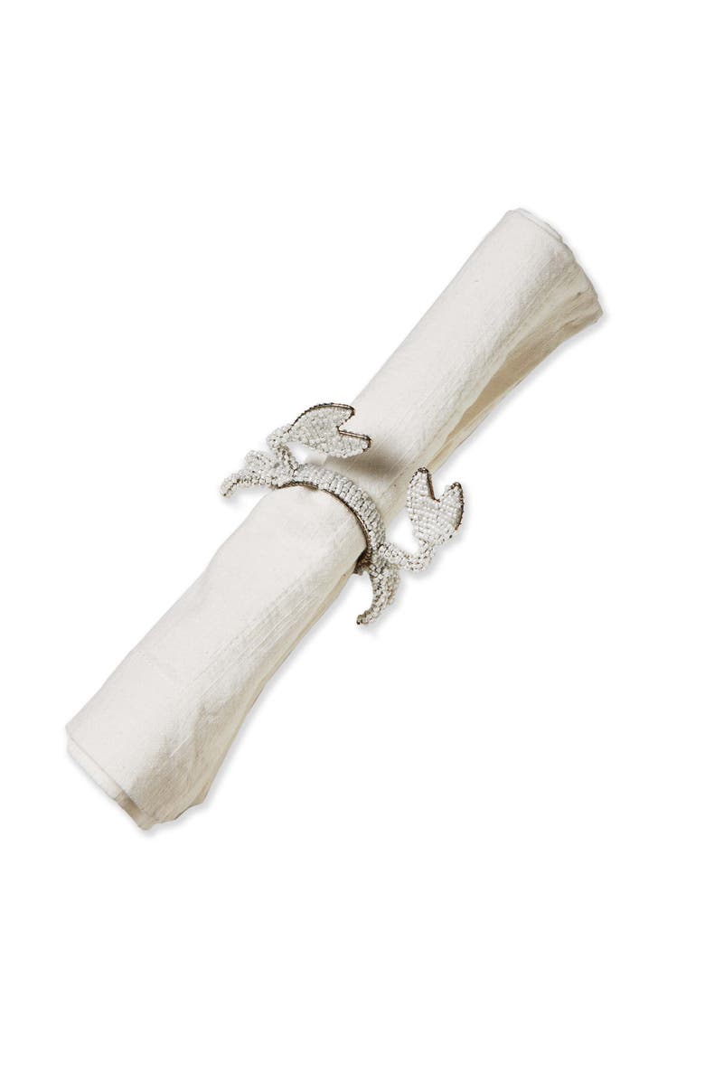 tag Beaded Crab Napkin Ring White Iron Everyday Use Wipe Clean, Main, color, White