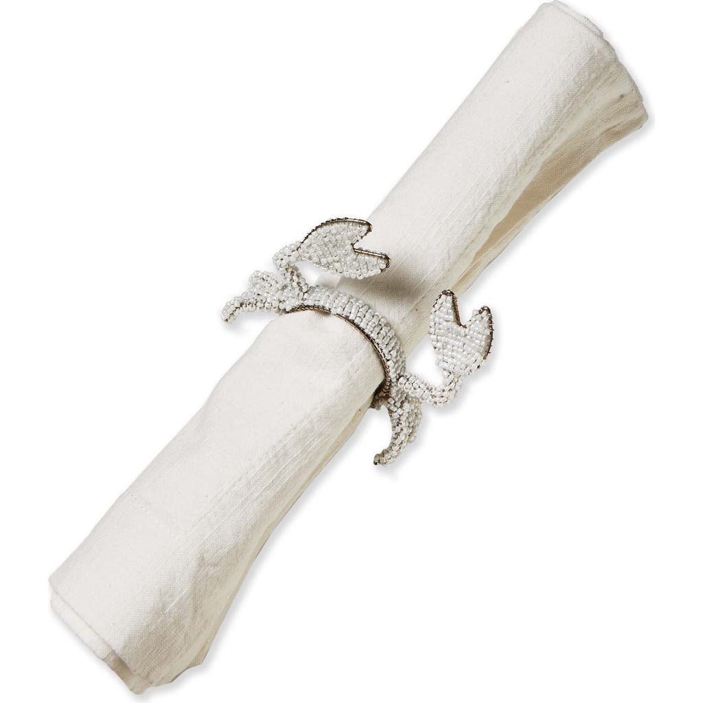 Tag Beaded Crab Napkin Ring White Iron Everyday Use Wipe Clean In White