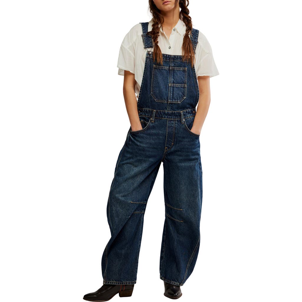 Free People Good Luck Denim Overalls In Blue