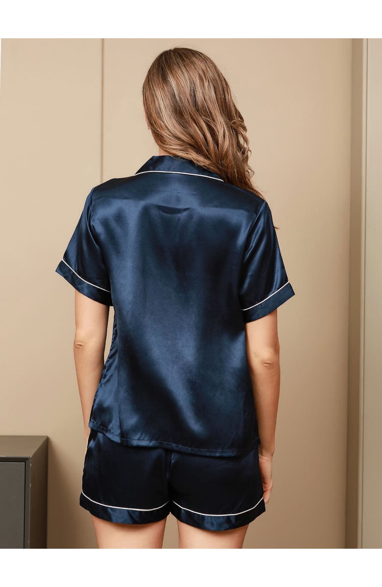 SILKSILKY Pure Silk Pajamas Short Pjs Set Two-Piece, Alternate, color, Darkblue