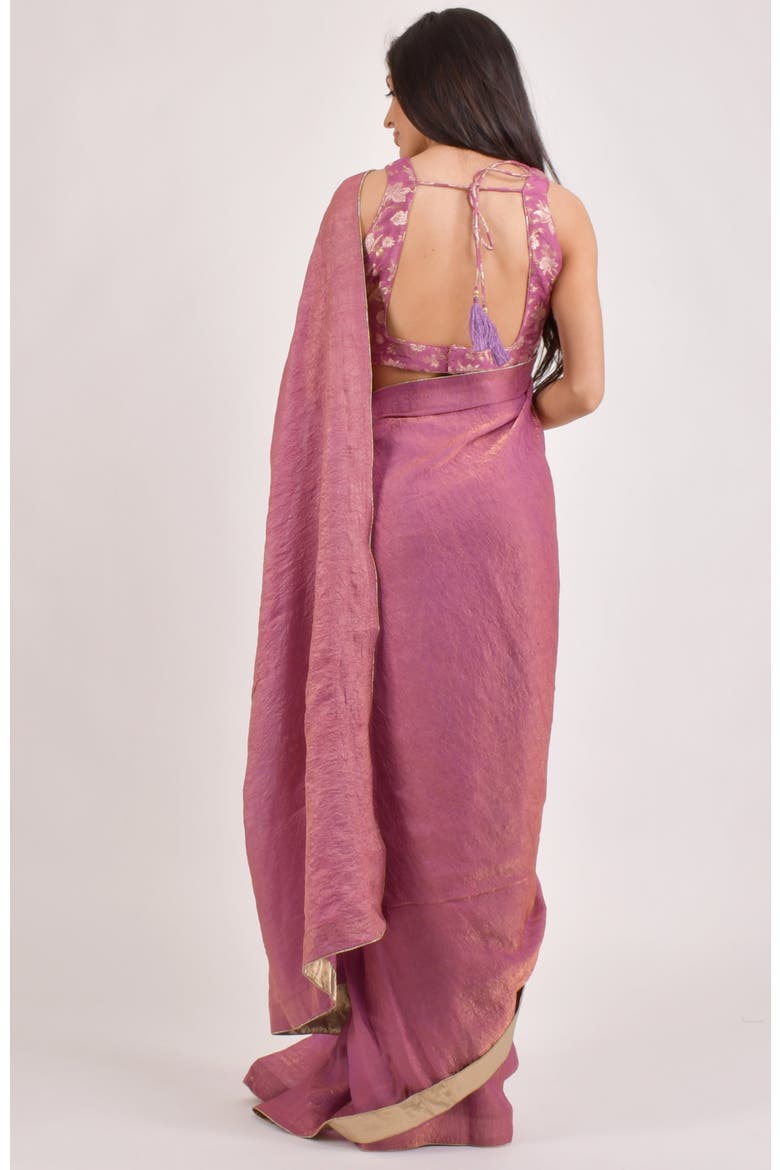Rhosyn Brocade Pre Pleated Shimmer Saree, Alternate, color, Pink