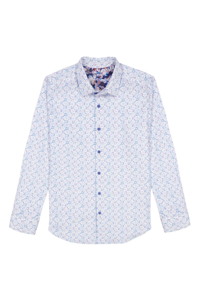 Robert Graham Bramston Medallion Print Stretch Cotton Button-Up Shirt, Alternate, color, White