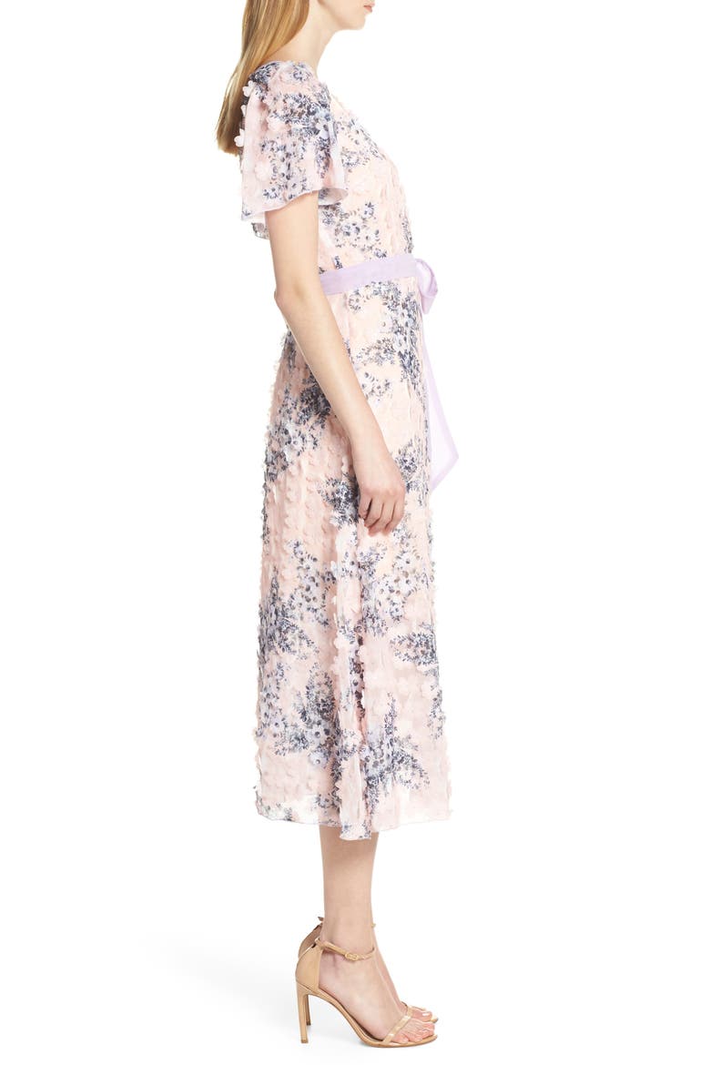 Naima 3D Floral Tea Length Dress, Alternate, color, NAIMA PINK MULTI