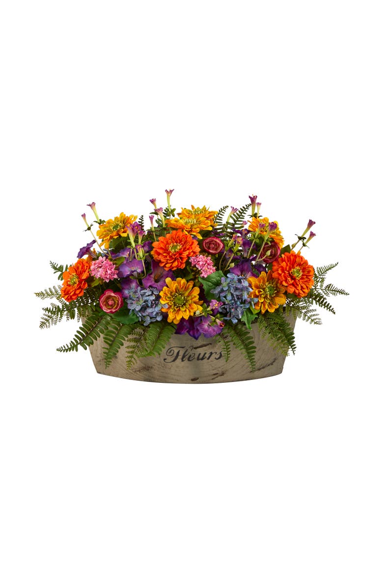 18-in Mixed Flowers Artificial Arrangement in Decorative Vase, Main, color, Orange