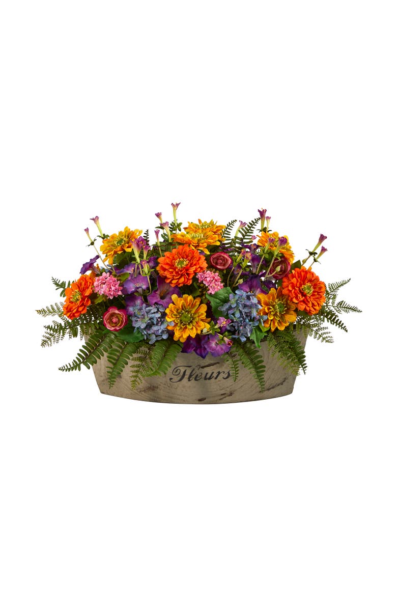 NEARLY NATURAL 18-in Mixed Flowers Artificial Arrangement in Decorative Vase, Main, color, Orange