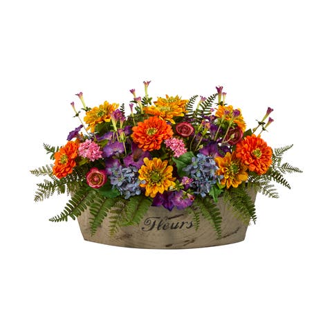 18-in Mixed Flowers Artificial Arrangement in Decorative Vase