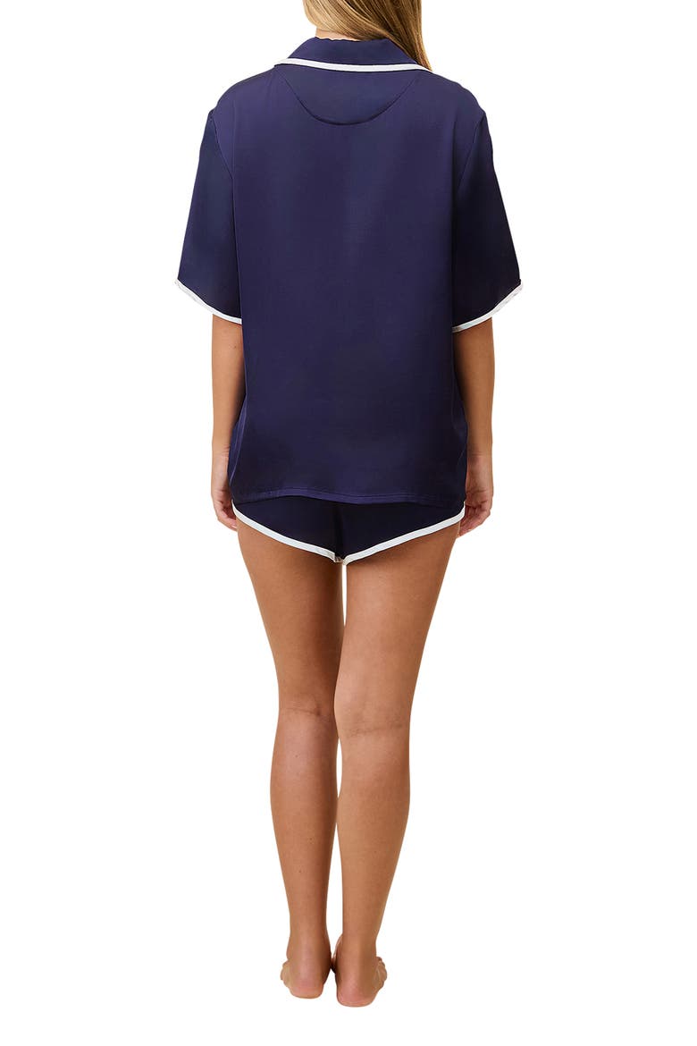Annabelle Piped Satin Pajamas, Alternate, color, NAVY