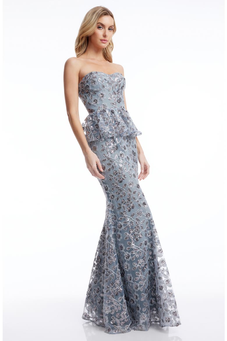 Scarlett Sequin Floral Peplum Mermaid Gown, Alternate, color, GRAPHITE BLUE MULTI