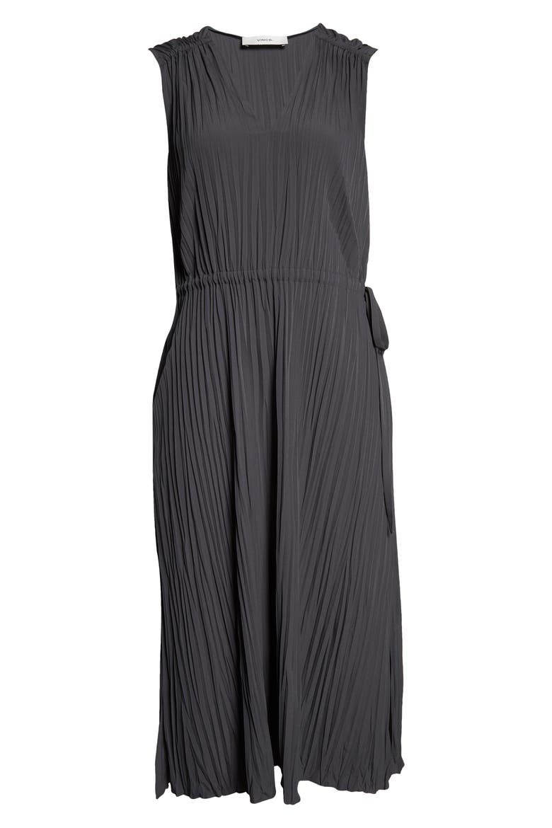 V-Neck Pleated Dress, Alternate, color, TIDE POOL