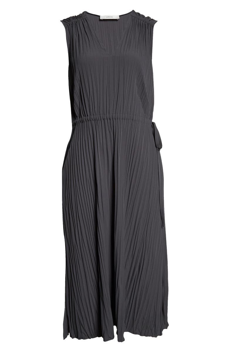 Vince V-Neck Pleated Dress, Alternate, color, 